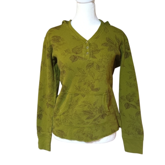 North River Outfitters Tops - North River Outfitters Leaf Print Hoodie Sz L Green Hooded Top